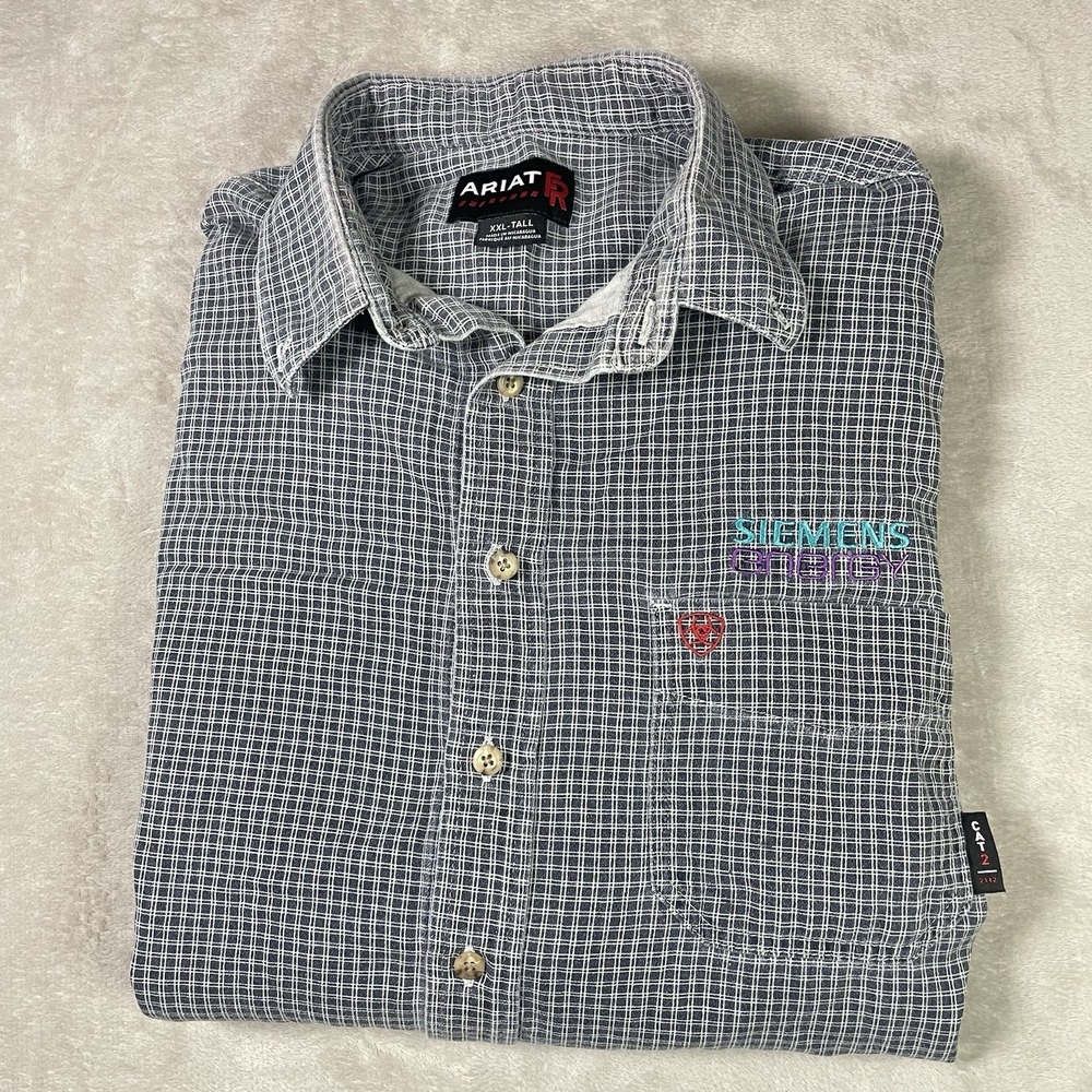 Ariat FR Button Down Shirt Khaki Tan Mens‎ 2XL Tall Long Sleeve CAT2 Workwear